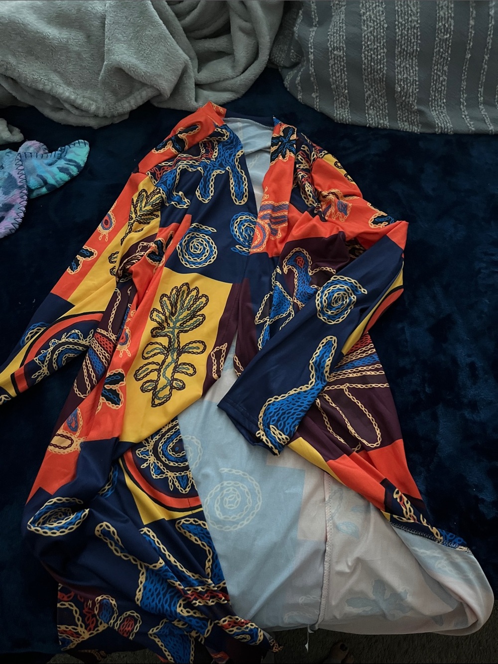 Colorblock Nautical Print kimono/cover up- Navy, Red, Yellow - Picture 2 of 5